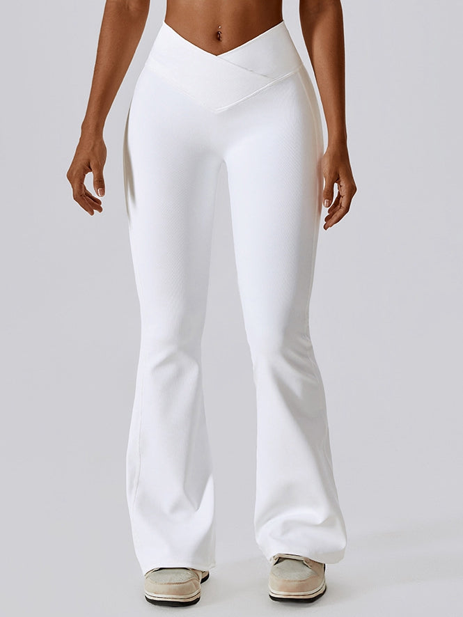 ZASUWA Women's High Waist Ribbed V-Shape Flare Pants - Stylish & Comfortable for Casual Outings, Work, and Date Nights