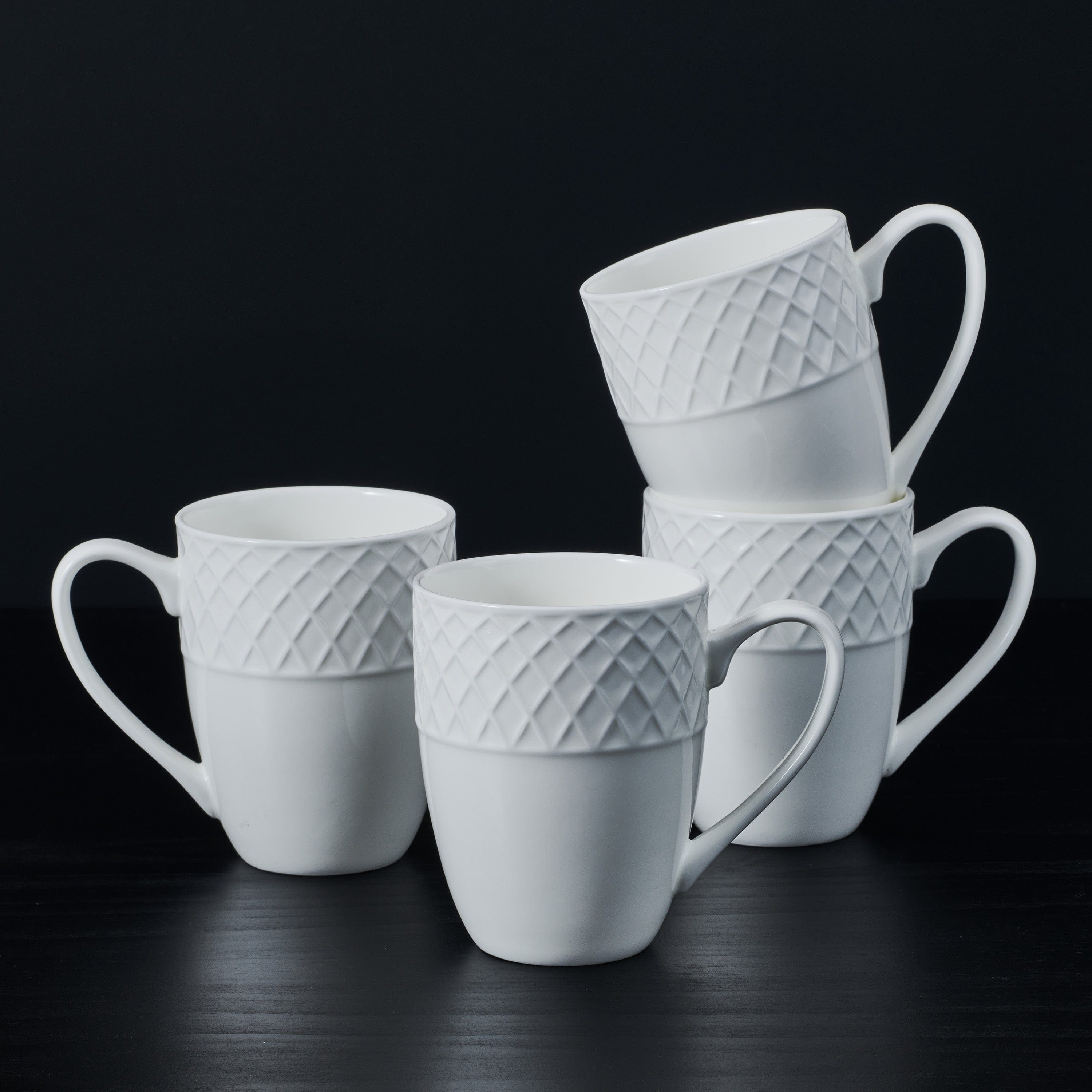 Premium White Trellis Design Coffee Mugs - Set of 4 Ceramic Cups for Tea, Hot Chocolate & Cappuccino - Perfect for Home, Office & Gift Giving