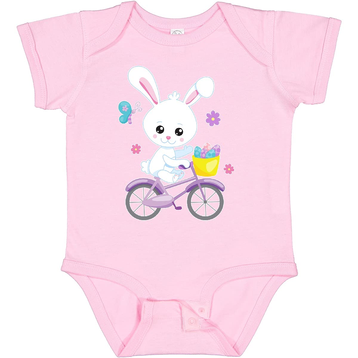 Inktastic Happy Easter Bunny on Bicycle with Pastel Flowers Baby Bodysuit - Cute Easter Outfit for Infants & Toddlers - Perfect for Easter Photos, Egg Hunts & Spring Celebrations