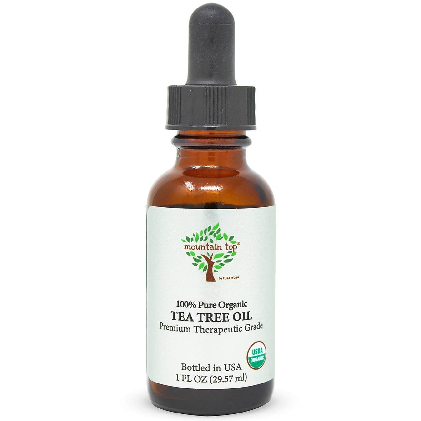 MOUNTAIN TOP Organic Tea Tree Essential Oil with Glass Dropper - USDA Certified 100% Pure Premium Therapeutic Grade for Aromatherapy, Relaxation & Immunity Support | Best for Diffusers, Skin Care, Home Cleaning & Stress Relief