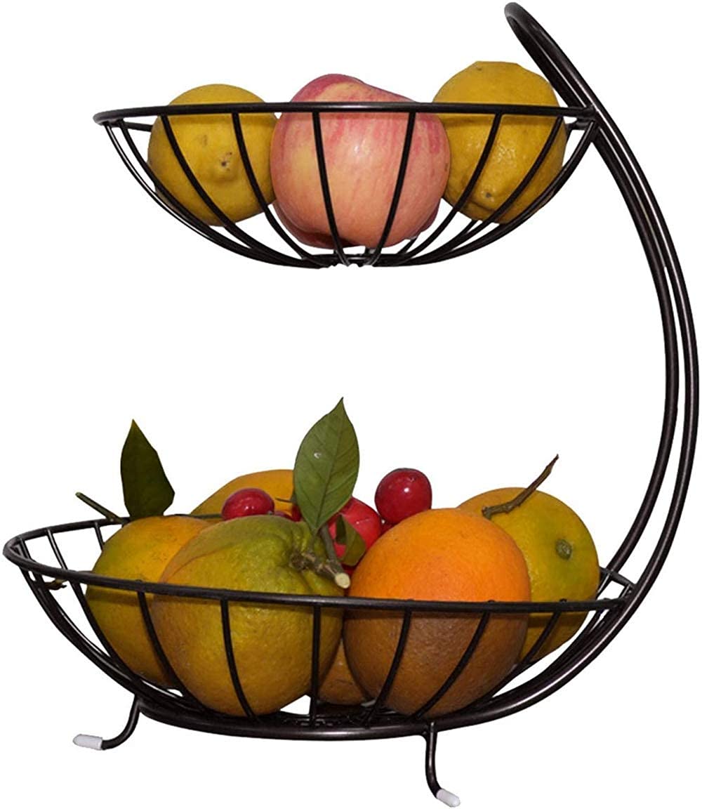 2-Tier Iron Fruit Basket - Sturdy Metal Fruit Bowl & Decorative Desktop Storage Basket for Fruits, Snacks - Perfect for Kitchen Counter, Dining Table & Office Organization