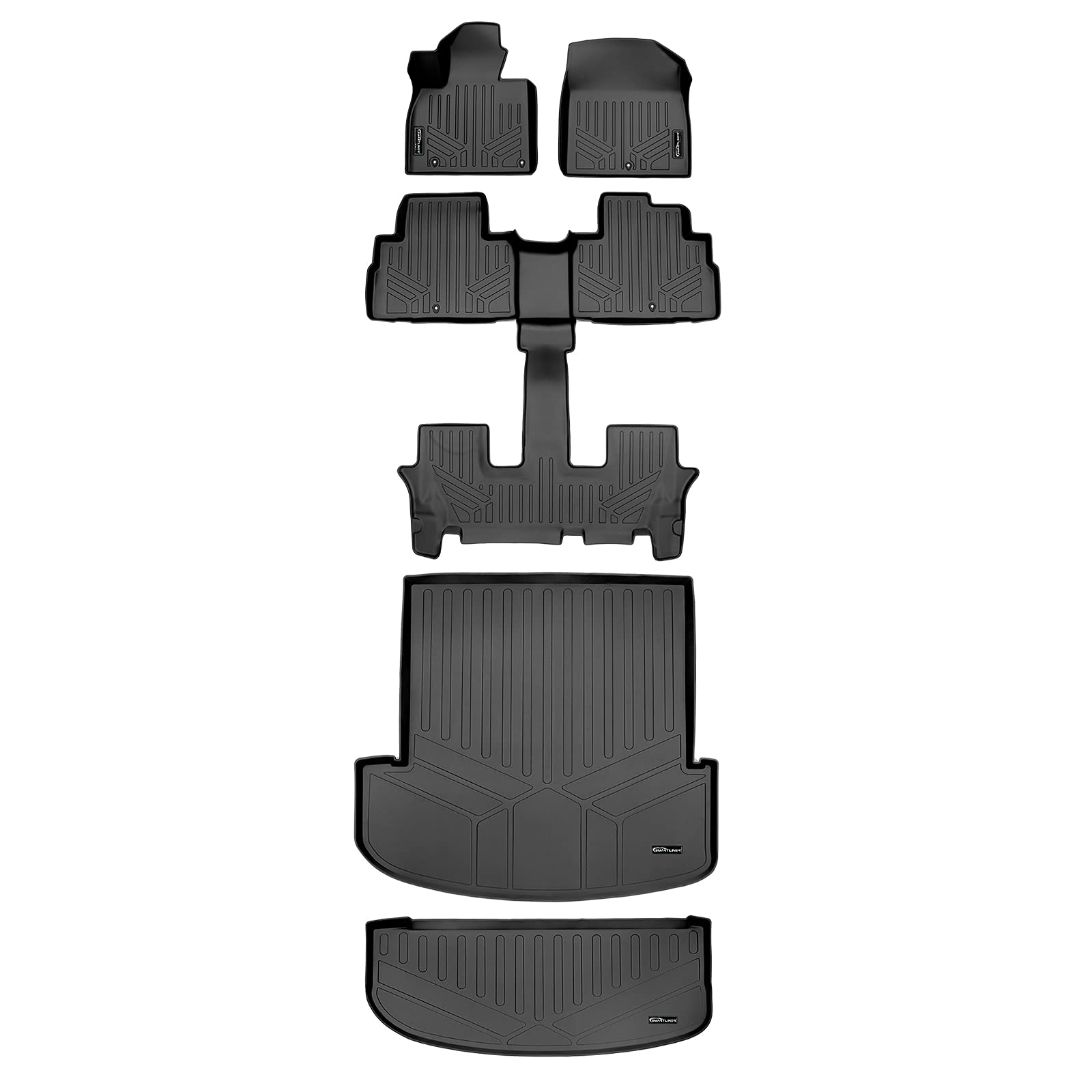 SMARTLINER All-Weather Custom Fit Black 3-Row & Cargo Liners Floor Mat Bundle for 2020-2023 Kia Telluride (2nd Row Bucket Seats, No Center Console) – Durable Protection for SUVs, Family Road Trips & Outdoor Adventures