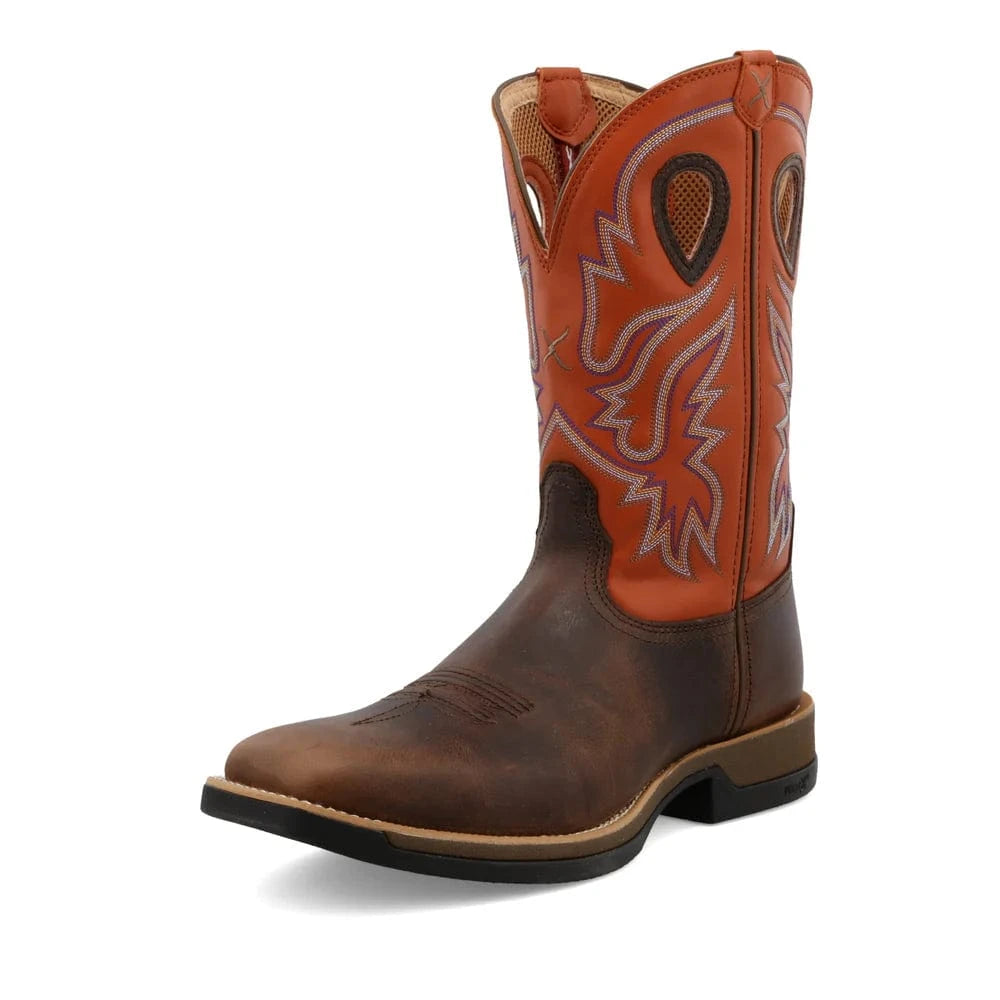 Twisted X Men's Orange/Brown Tech Boots - Durable Work Boots for Construction, Hiking & Outdoor Activities