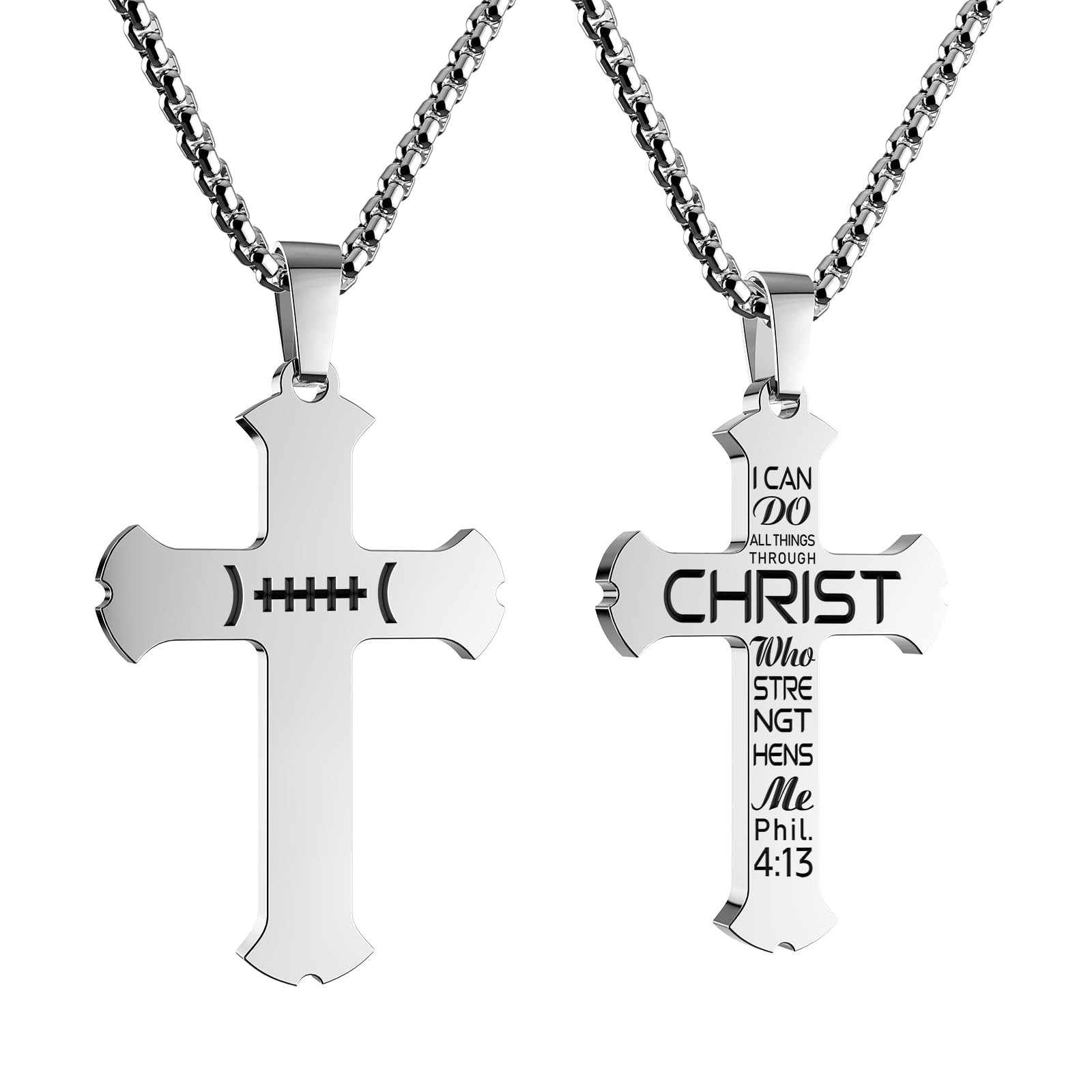 24 Inch American Flag Cross Necklace with Bible Verse - Gift for Men & Teens