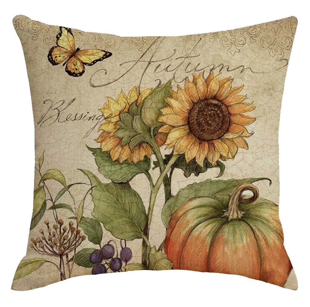 Advozcate 18x18 Inch Fall Linen Pillow Covers - Farmhouse Thanksgiving Decor for Sofa, Couch & Bed - Cozy Autumn Throw Pillowcases for Living Room, Porch & Seasonal Home Decor