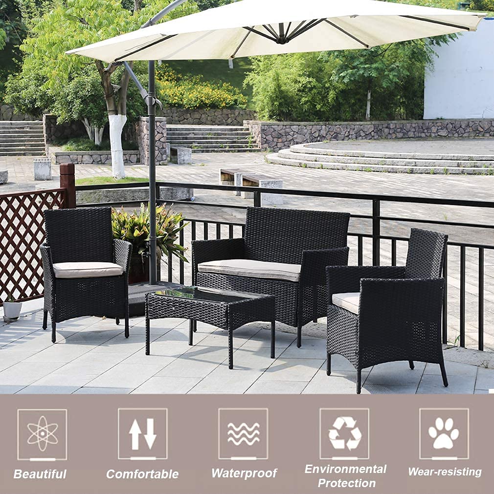 FDW 4-Piece Outdoor Patio Furniture Set - Rattan Wicker Sofa & Chairs Conversation Set with Coffee Table for Backyard, Lawn, Porch, Poolside, Balcony or Garden | Perfect for Relaxing, Entertaining & Outdoor Dining