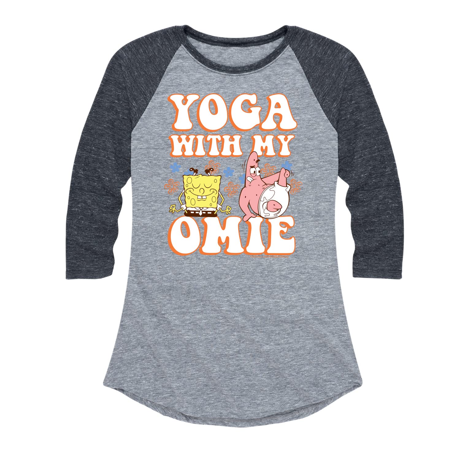 Spongebob Squarepants Yoga with My Omie Women's Graphic Raglan T-Shirt | Cartoon Character Apparel | Perfect for Yoga, Gym & Casual Wear