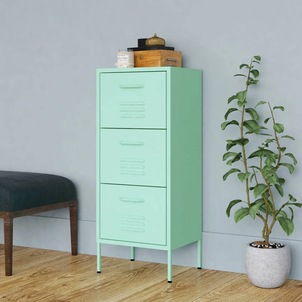 FAMIROSA 3-Drawer Metal Storage Cabinet - Tall Dresser Chest with 4 Legs, Multipurpose Organizer for Office, Bedroom & Home - Mint Green | Perfect for Closet Organization, Office Supplies Storage & Bedroom Decor