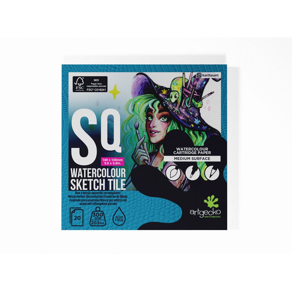ArtGecko Watercolor Sketch Tile Square 148x148mm (5.8x5.8in) - 20 Sheets 300gsm Premium White Paper for Painting, Drawing & Mixed Media Art - Perfect for Artists, Students & DIY Craft Projects
