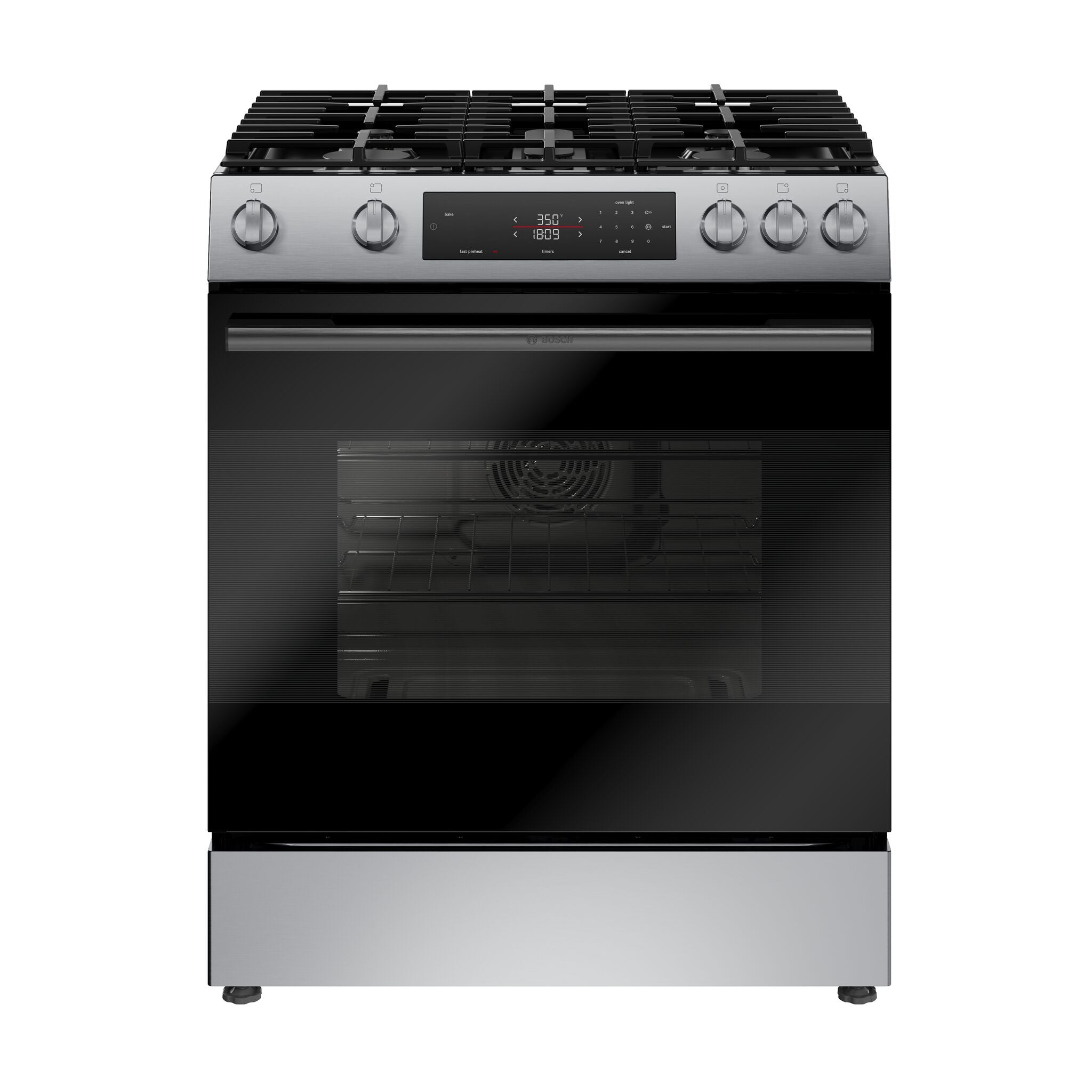 Bosch HGF1050MUC 30 Inch Stainless Steel Slide-In Gas Range - 5.8 Cu. Ft Capacity, 5 Sealed Burners, True European Convection - Perfect for Modern Kitchens & Professional Cooking