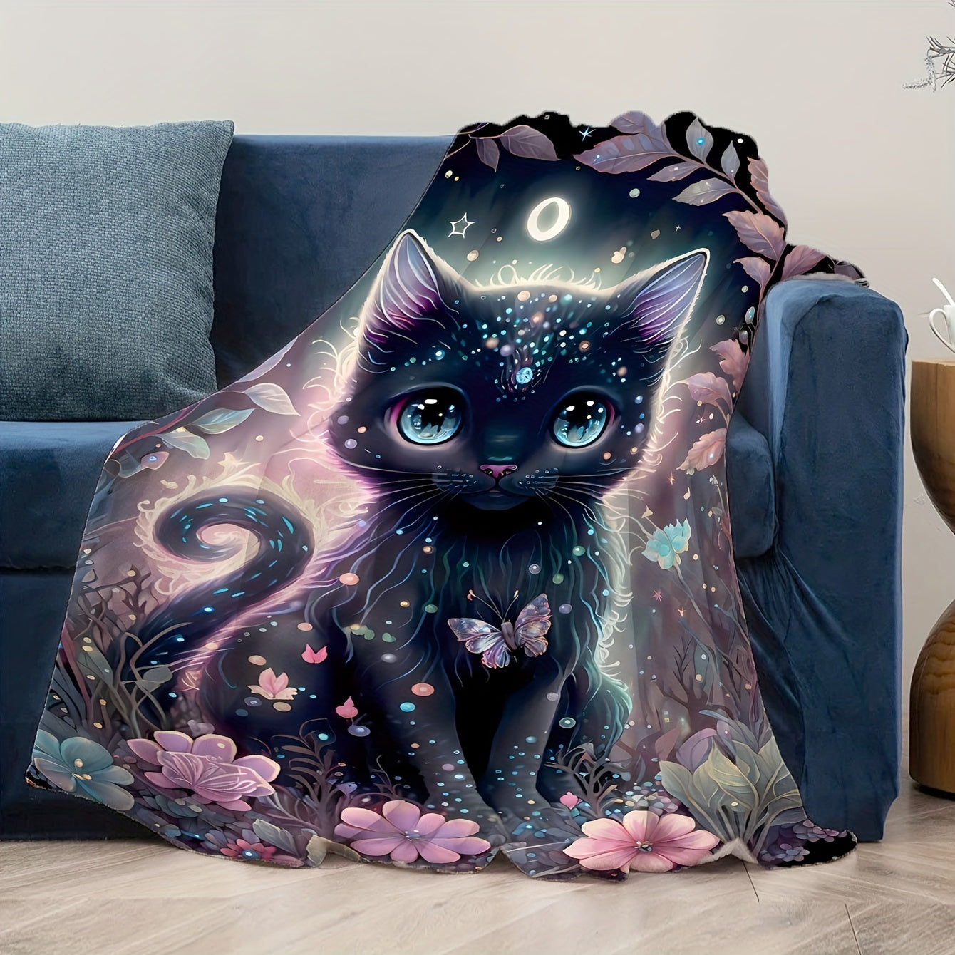 1pc Black Cat Super Soft Flannel Blanket - Lightweight & Warm Plush Throw for Couch, Sofa, Bed - Perfect Halloween & Christmas Gift for Cat Lovers - Cozy Home Decor, Movie Nights & Holiday Gifting