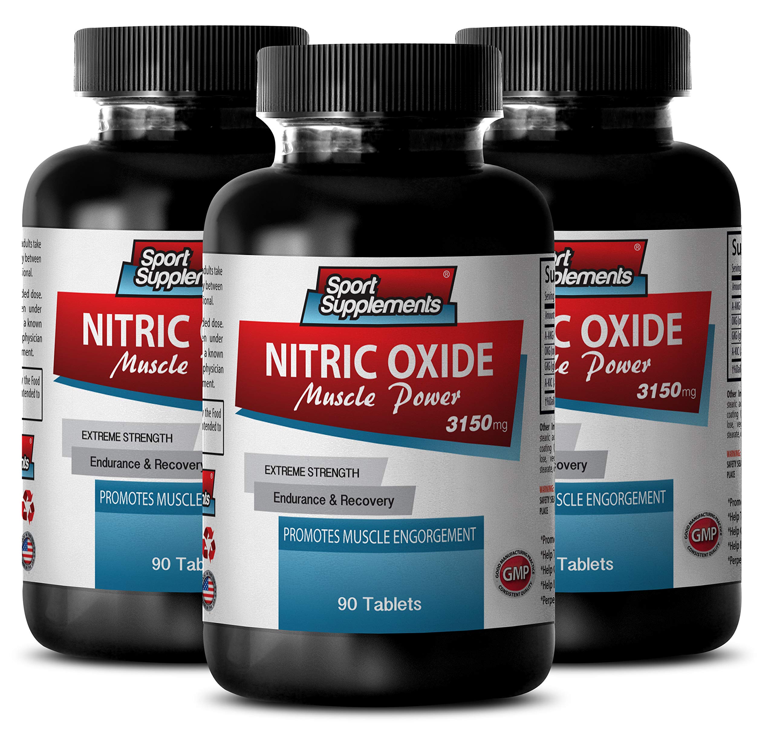 Nitric Oxide Booster & L-Arginine Supplement - 3150mg Muscle Power Formula for Athletes & Bodybuilders - 270 Tablets (3 Bottles) - Pre-Workout Energy & Post-Workout Recovery