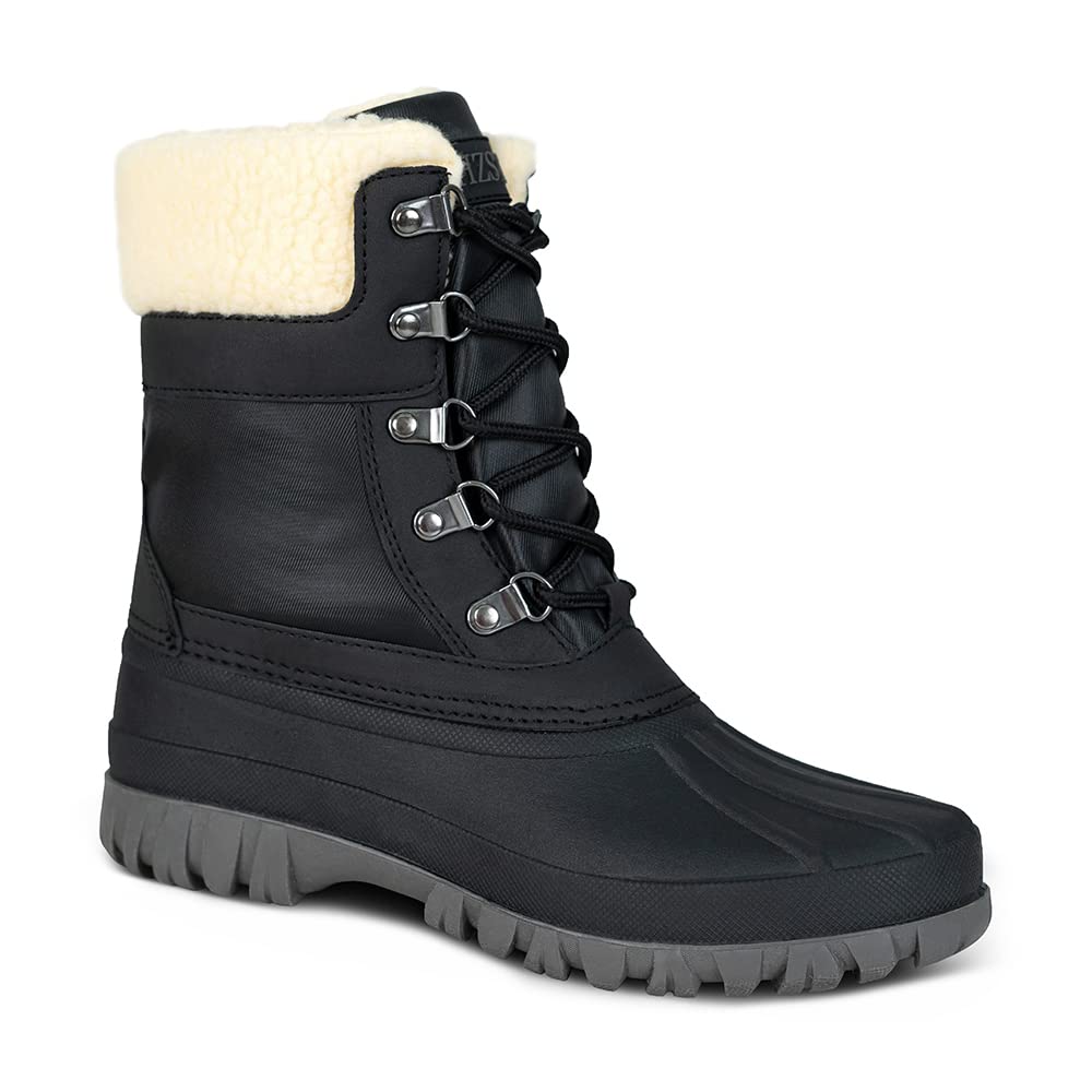 Women's Waterproof Duck Boots - Winter Lace Up Mid-Calf Rain Boots with Polar Fleece Lining | Warm Snow Boots for Hiking, Walking Dog & Outdoor Activities
