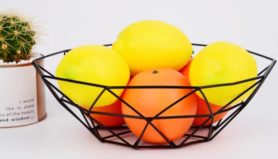 Stylish Wrought Iron Geometric Fruit Basket - Nordic Inspired Metal Snack Storage Plate for Home Kitchen & Dining Room Decor | Perfect for Fruits, Bread, Snacks Organization