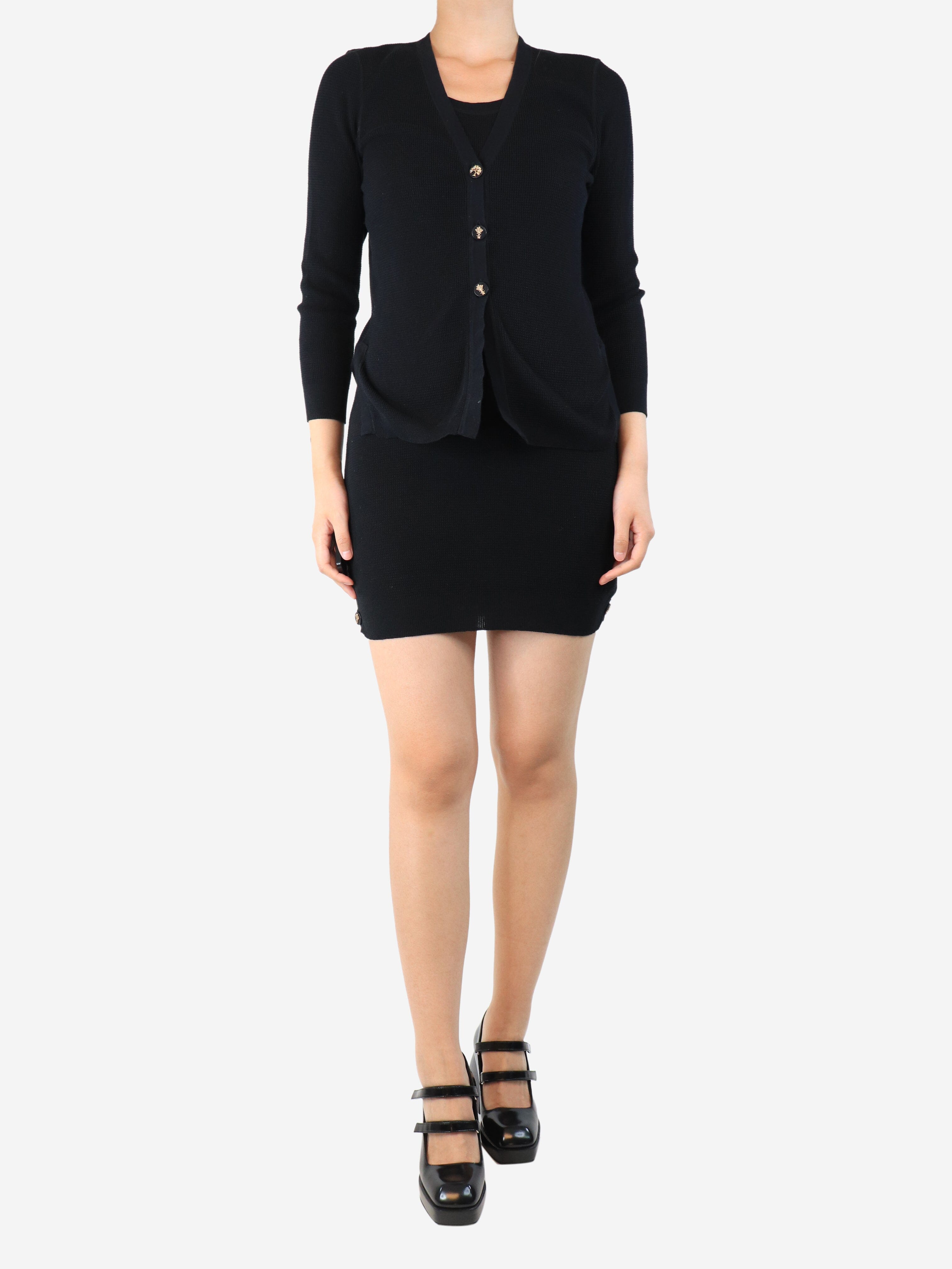 Black Waffle Knit Cardigan and Dress Set - UK Size 10 | Cozy Winter Outfit for Women | Perfect for Casual Wear, Office, and Date Nights
