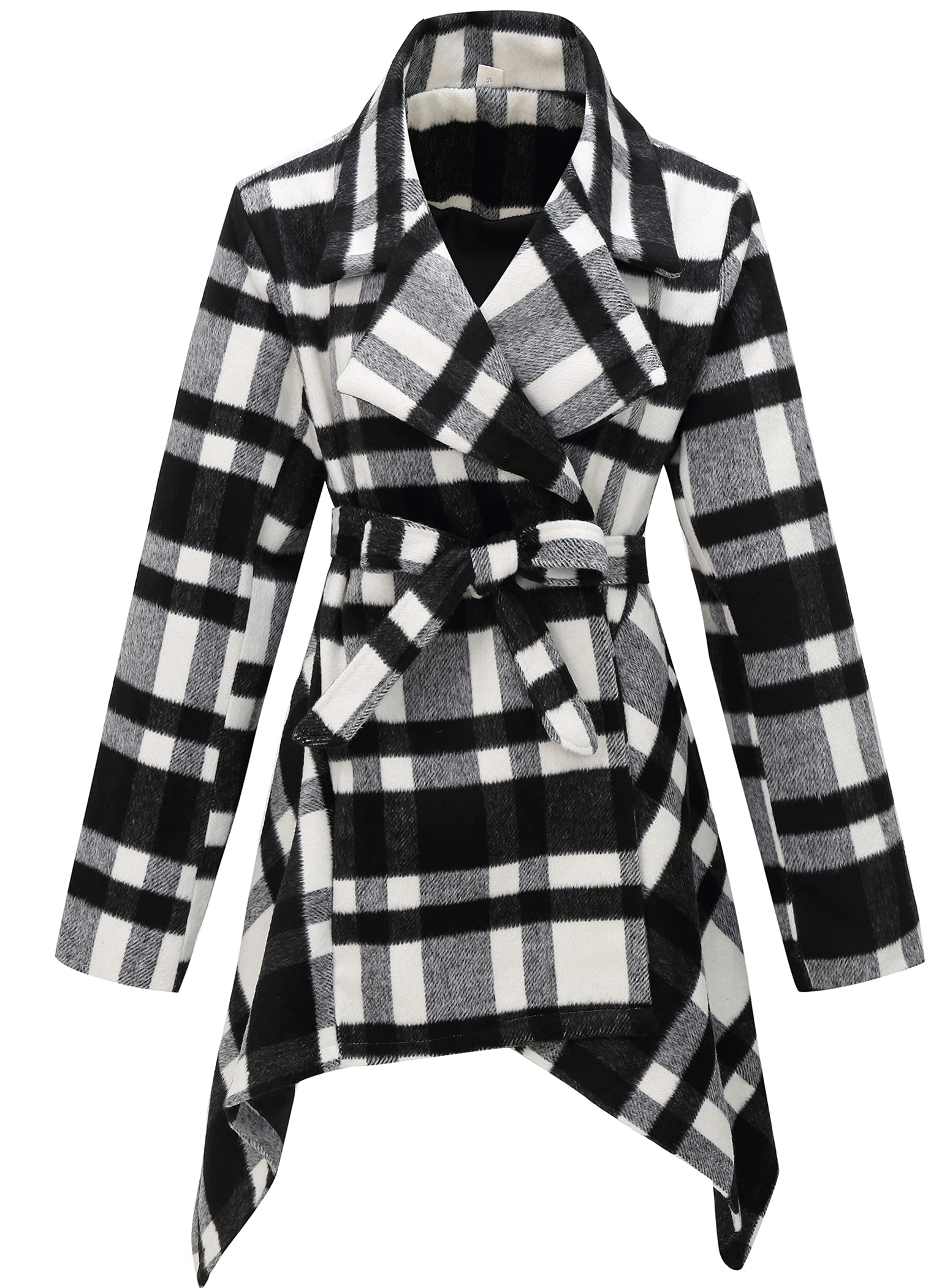 PLREOSEVNTE Women's Wool Blend Belted Wrap Coat with Turn Down Collar & Asymmetric Hem - Stylish Winter Outerwear for Work, Dates & Casual Outings