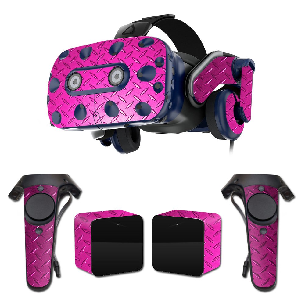 MightySkins Vinyl Decal Wrap Cover for HTC Vive Pro VR Headset - Pink Diamond Plate | Protective & Durable Skin | Easy to Apply & Remove | Made in USA | Perfect for Gaming, VR Enthusiasts & Customization Lovers