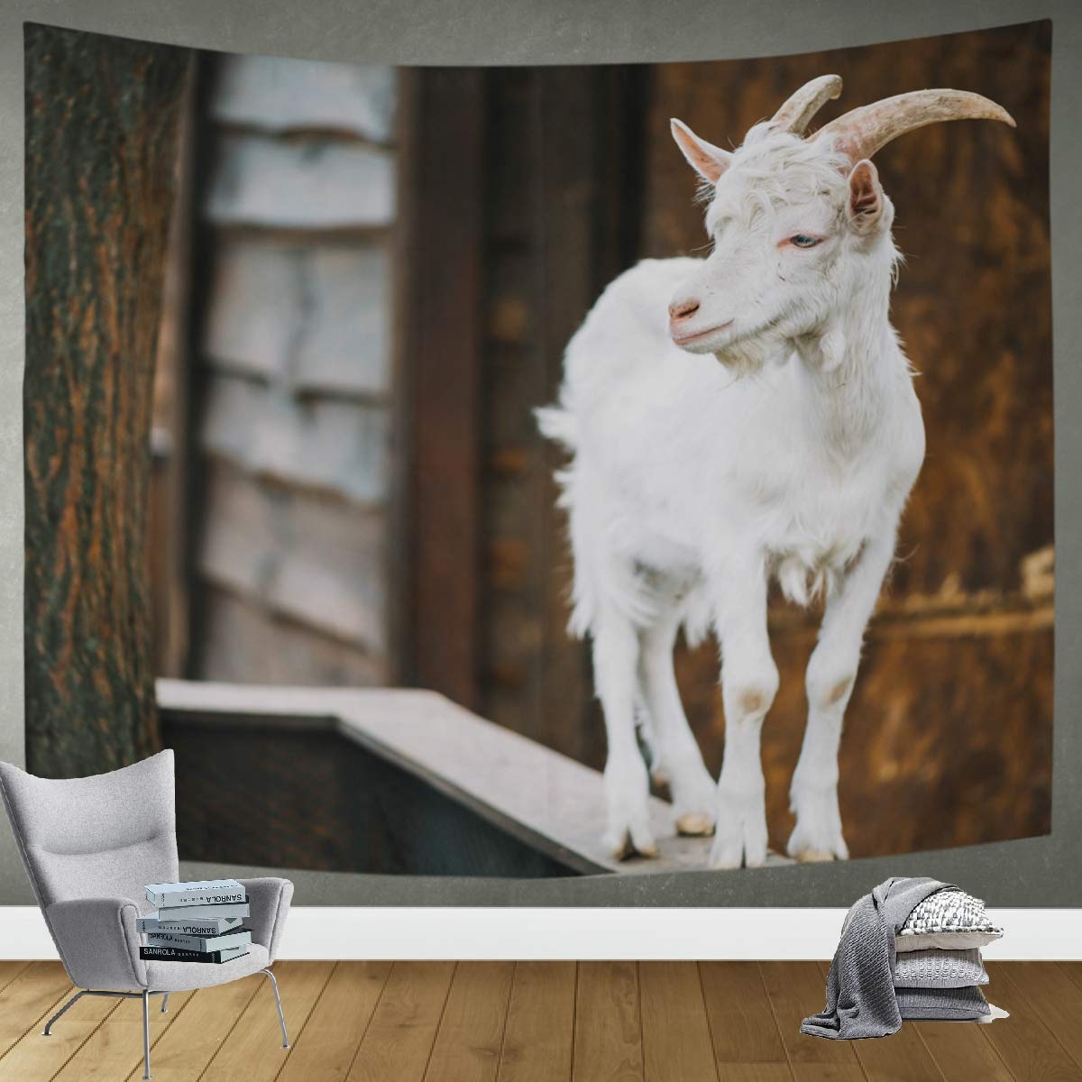 DOMIKING Goat Tapestry Wall Hanging - 60x51in Bohemian Room Decor for Bedroom, Living Room & Dorm | Trippy Hippie Aesthetic for Home Decor & Meditation Spaces