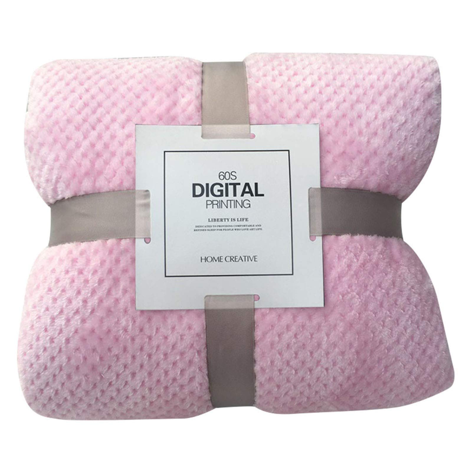 Soft Fleece Plaid Winter Blanket - Warm, Breathable & Cozy Large Flannel Bed Blanket for Home - Perfect for Cold Nights, Lounging & Gifts (Pink, L)