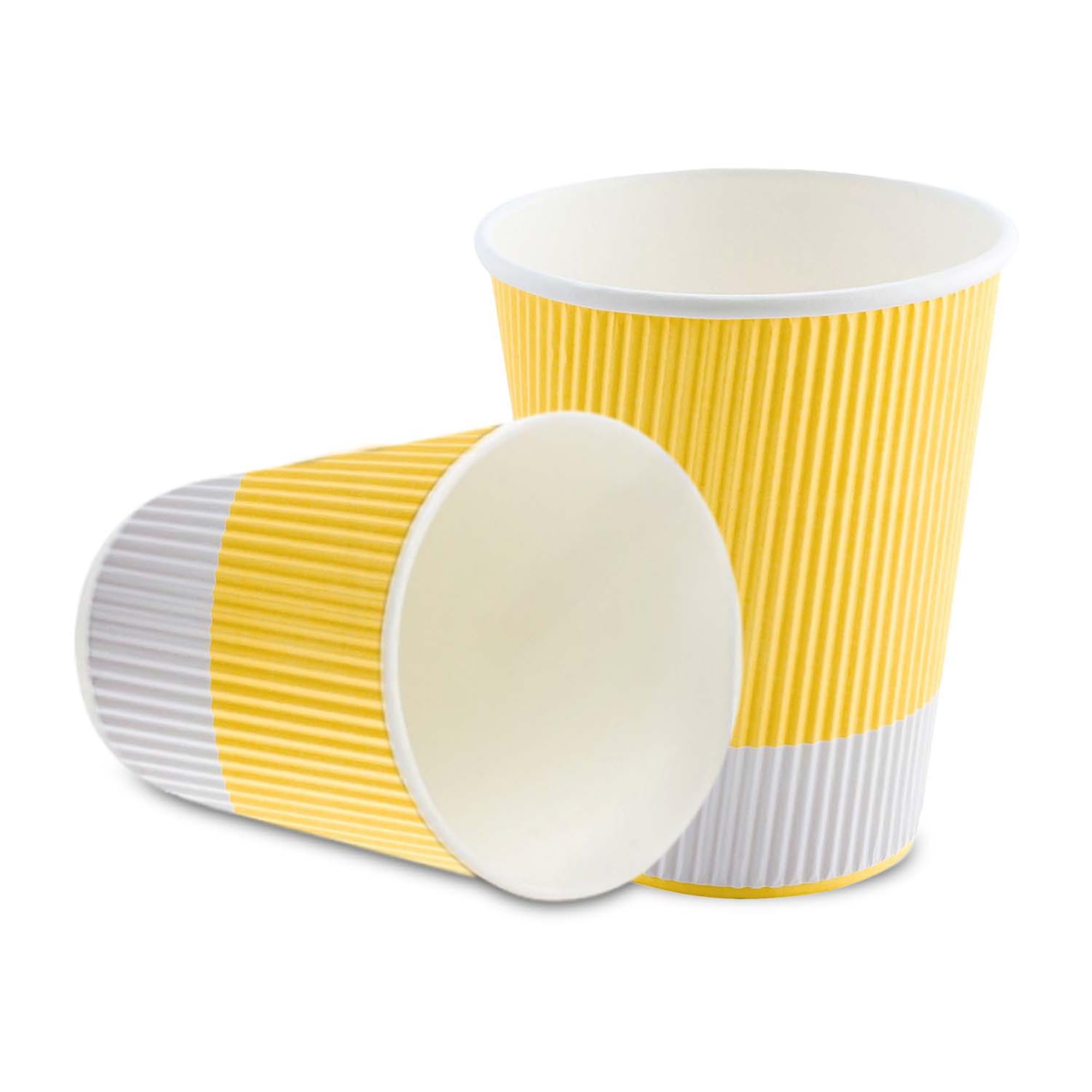 12oz Disposable Coffee Cups - 500 Pack Insulated Ripple Wall Hot Cups for Coffee, Tea & More | Rolled Rim, Light Yellow Paper | Lids Sold Separately | Perfect for Cafes, Offices & Events