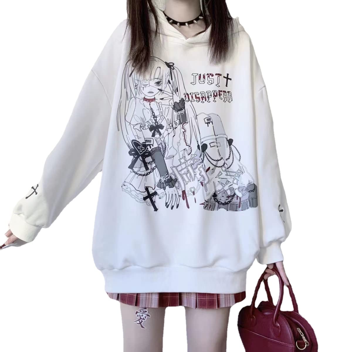 YUESUO Japanese Harajuku Kawaii Anime Girl Hoodie - Cute Oversized Sweatshirt for Teens | Emo Gothic Pullover | Perfect for Cosplay, School Fashion & Streetwear