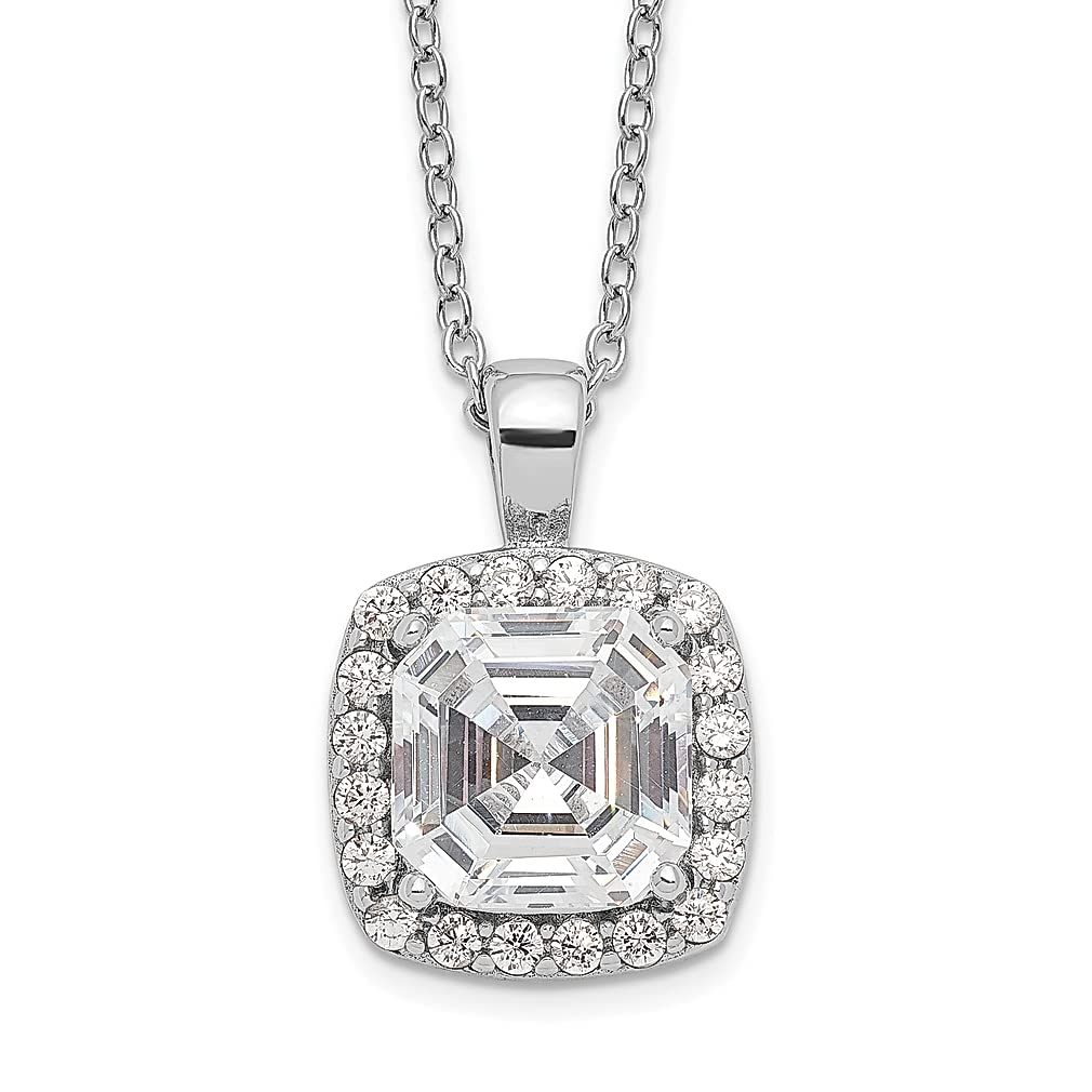 925 Sterling Silver Asscher Cut Cubic Zirconia Halo Pendant Necklace - 18 Inch Chain for Women | Elegant Fine Jewelry Gift for Her | Perfect for Weddings, Anniversaries & Special Occasions