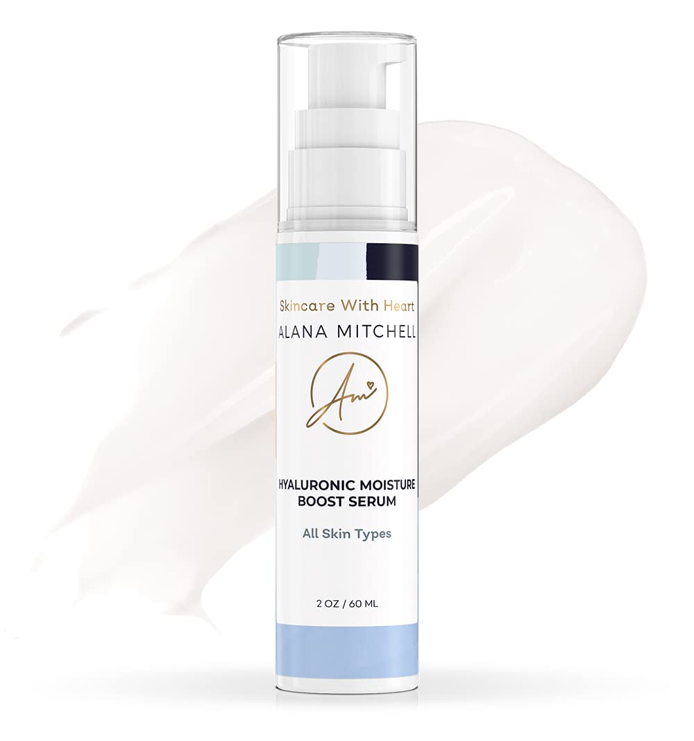Alana Mitchell Hyaluronic Acid Serum for Face - Anti Aging Moisturizer with Wrinkle & Fine Line Reduction - Hydrating Face Serum for Sensitive, Dry & Combination Skin (2 oz) - Perfect for Daily Skincare Routine & Nighttime Hydration