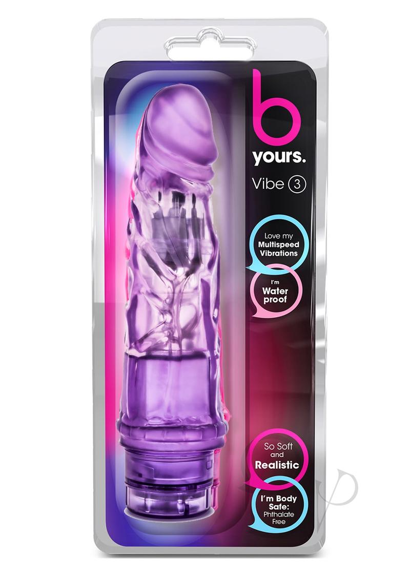 B Yours Vibe 3 Purple 7.25 Inch Rechargeable Vibrating Dildo - Powerful G-Spot Stimulator for Solo Play & Couples Intimacy