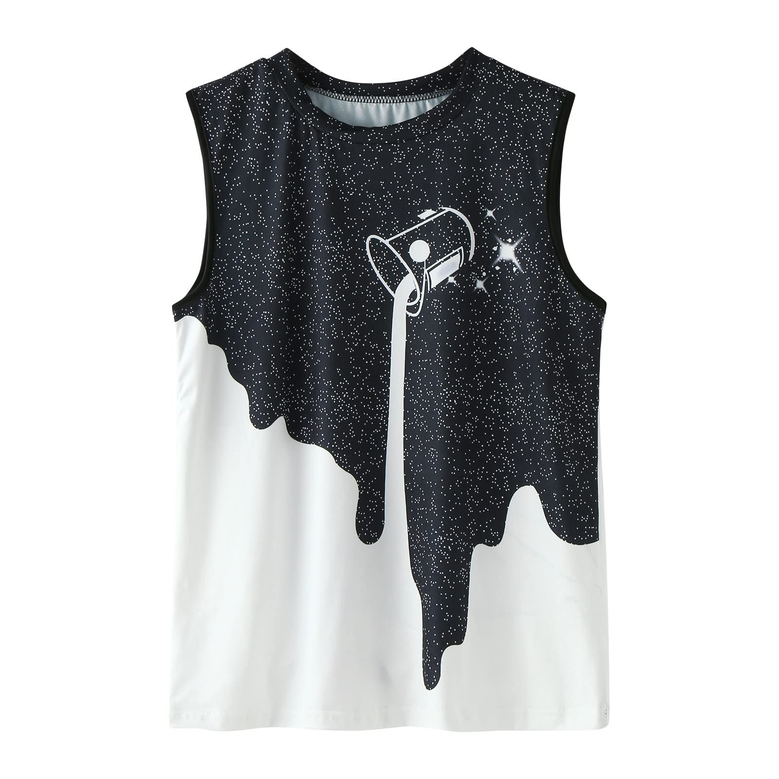 Nihewoo 3D Print Sleeveless Vest Tops for Teen Girls & Boys - Breathable Summer Casual T-Shirts (White, Size 5) - Perfect for Outdoor Play, Sports & Everyday Wear