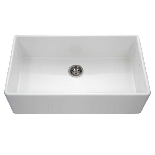 Hamat CHE 3620SA WH White Apron Front Fireclay Single Bowl Kitchen Sink - Durable Farmhouse Sink for Modern & Rustic Kitchens, Perfect for Cooking, Baking & Entertaining
