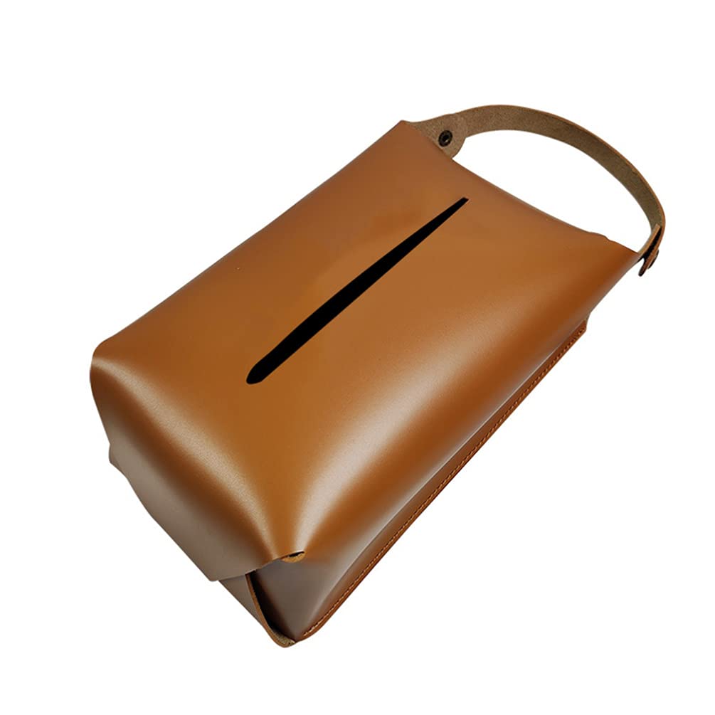 DOITOOL PU Leather Hanging Tissue Box Holder - Car, Truck, Home & Bathroom Tissue Storage Organizer - Vanity Countertop Toilet Paper Dispenser (Brown) - Perfect for Vehicles, Office & Bathroom Organization