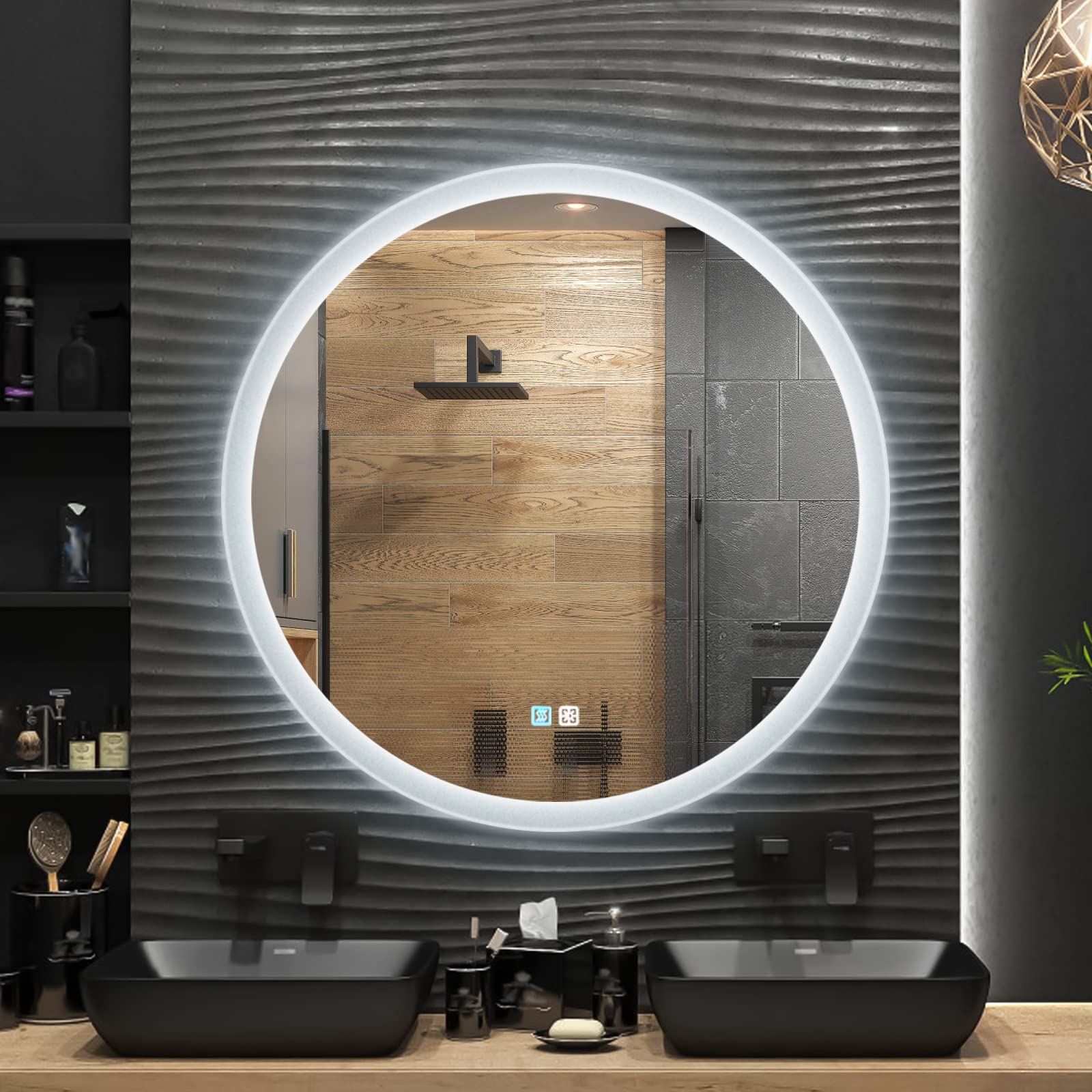 ImageYou 28 Inch Round LED Bathroom Mirror with Anti-Fog, 4000K Natural Light, Smart Touch Control & Dimmable Memory Function - Perfect for Vanity, Makeup, Shaving and Modern Bathroom Decor