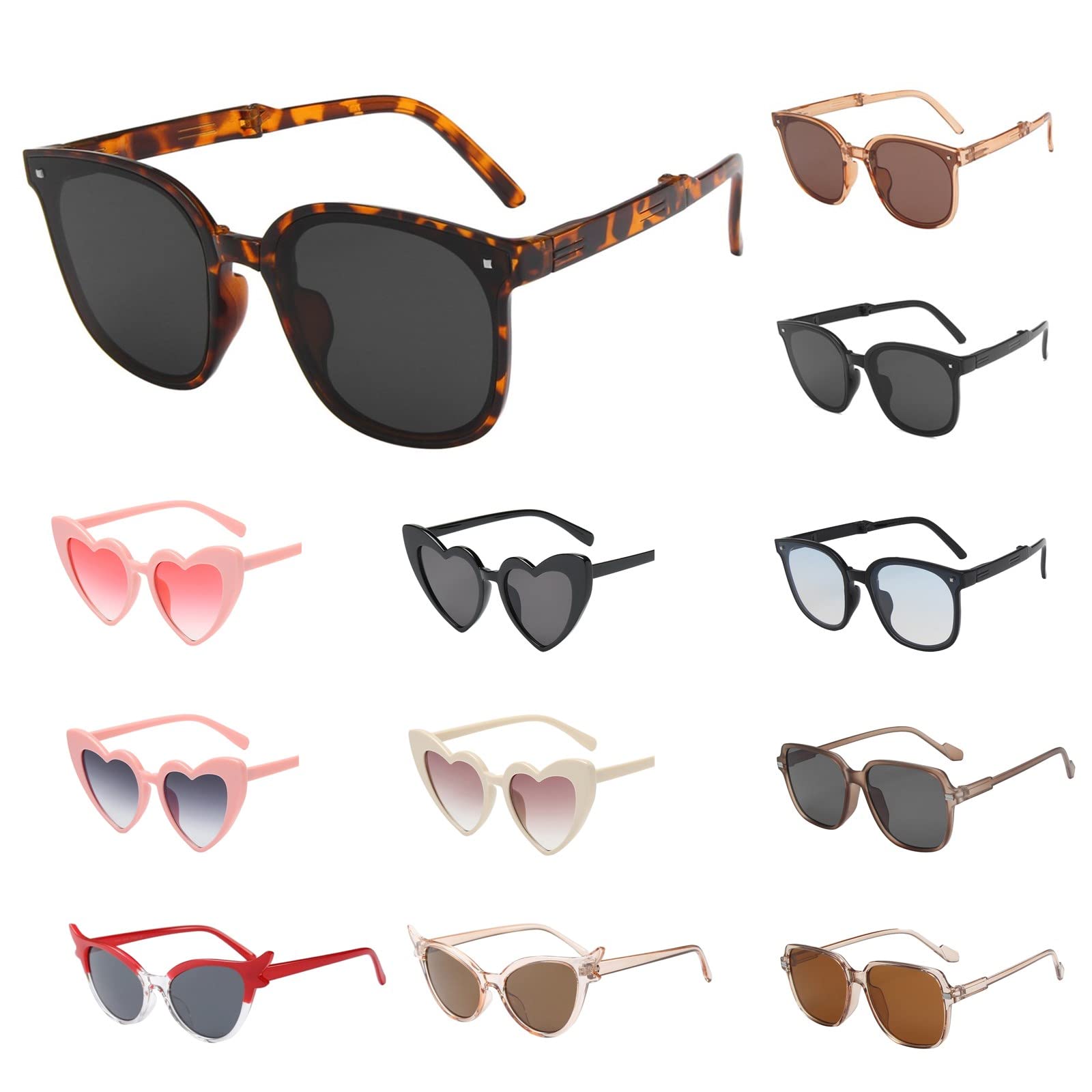Women's Classic Polarized Sunglasses - Cat Eye & Round Square Frame - UV400 Protection Anti-Glare Foldable Lightweight for Driving, Beach, Outdoor Activities
