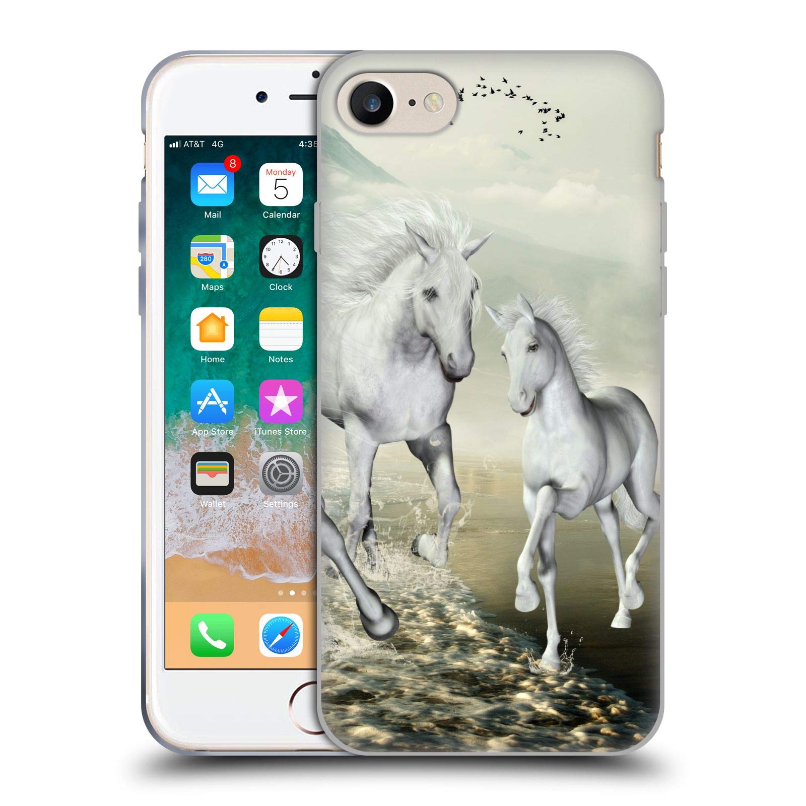 Head Case Designs Officially Licensed Simone Gatterwe White On The Beach Horses Soft Gel Case for Apple iPhone 7/8/SE 2020 & 2022 - Perfect for Beach Trips, Summer Vacations & Outdoor Adventures