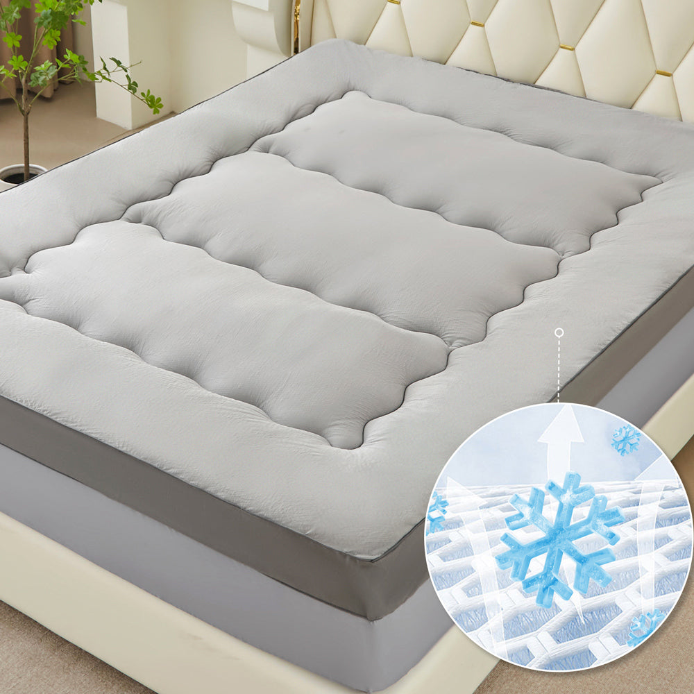 MAXYOYO Extra Thick Cooling Mattress Topper - 8-21 Inch Deep Pocket Queen Size - Breathable Grey Memory Foam Bed Topper for Hot Sleepers - Perfect for Summer Nights & Guest Rooms