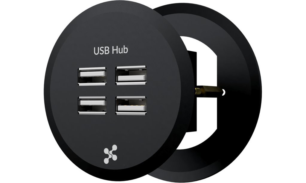 4-Port USB Hub Table Insert - Black | High-Speed USB 2.0 Hub for Desk, Office & Home Use | Perfect for Laptop, PC, Gaming Setup & Workspace Organization