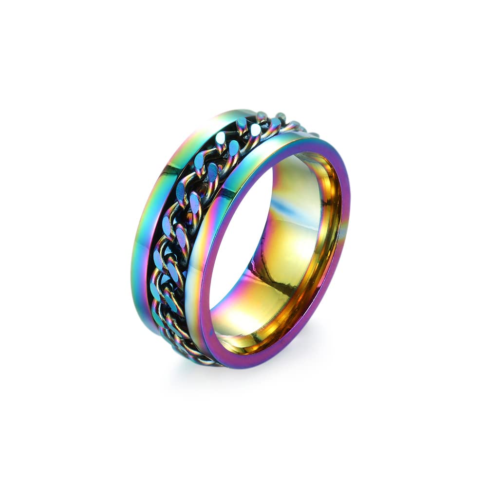 Stainless Steel Spinner Rings for Men & Women - Black Fidget Spinner Wedding Band for Stress Relief & Anxiety - Cool Unisex Spinner Jewelry for Focus, Relaxation (Office, Travel, Meditation)