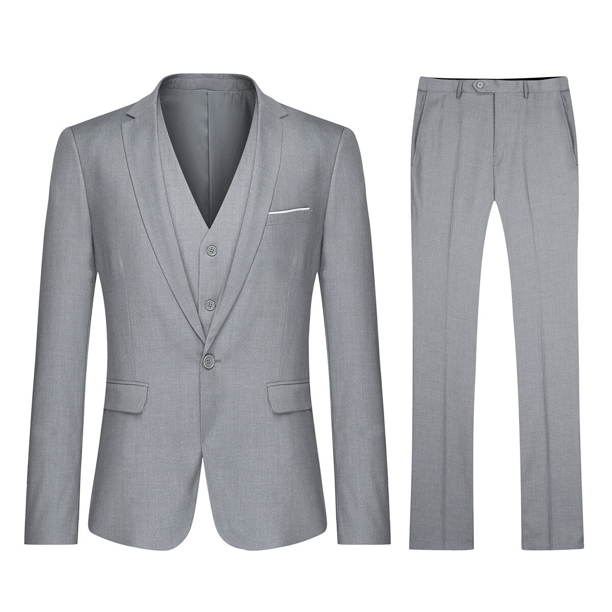 3 Piece One Button Formal Suit for Men - Light Grey Business Suit Set | Perfect for Weddings, Interviews & Office Wear