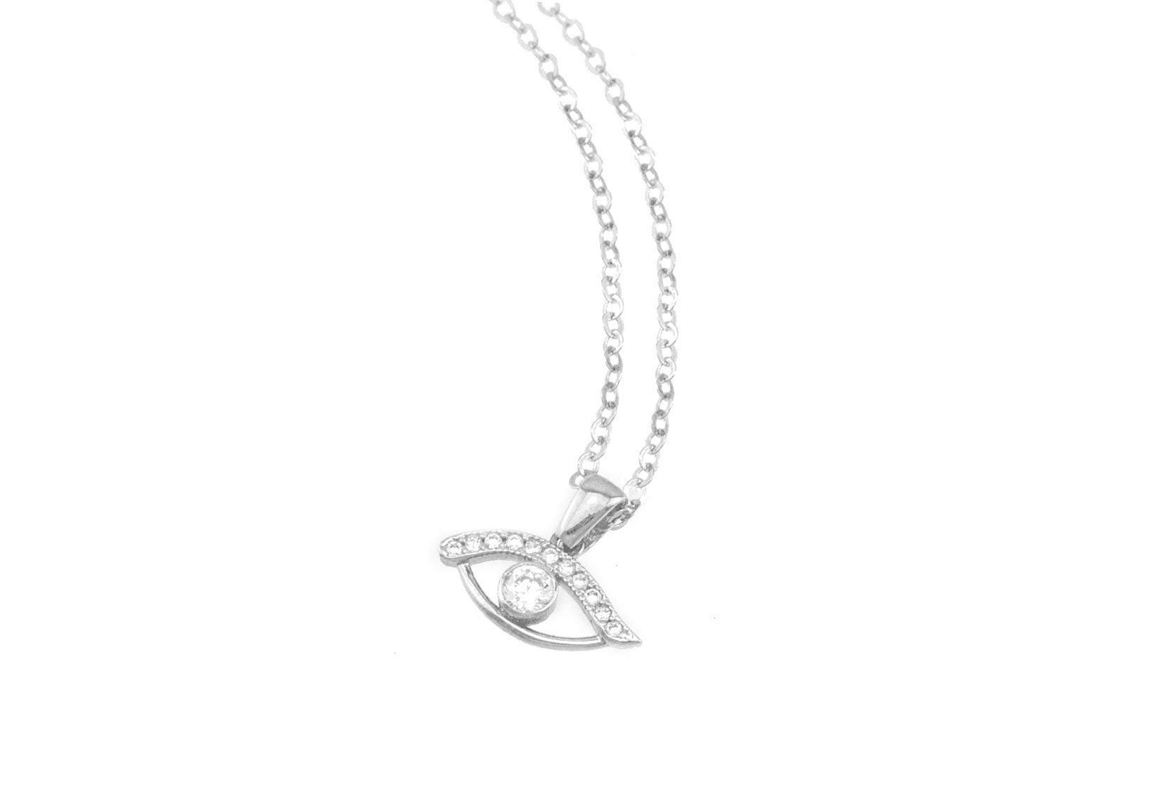 925 Sterling Silver Greek Evil Eye Pendant Necklace with CZ Stone - Protection Symbol Against Evil - Handmade in Israel - Perfect Unisex Gift for Holidays, Birthdays & Anniversaries - Ideal for Spiritual Protection & Fashion Accessory