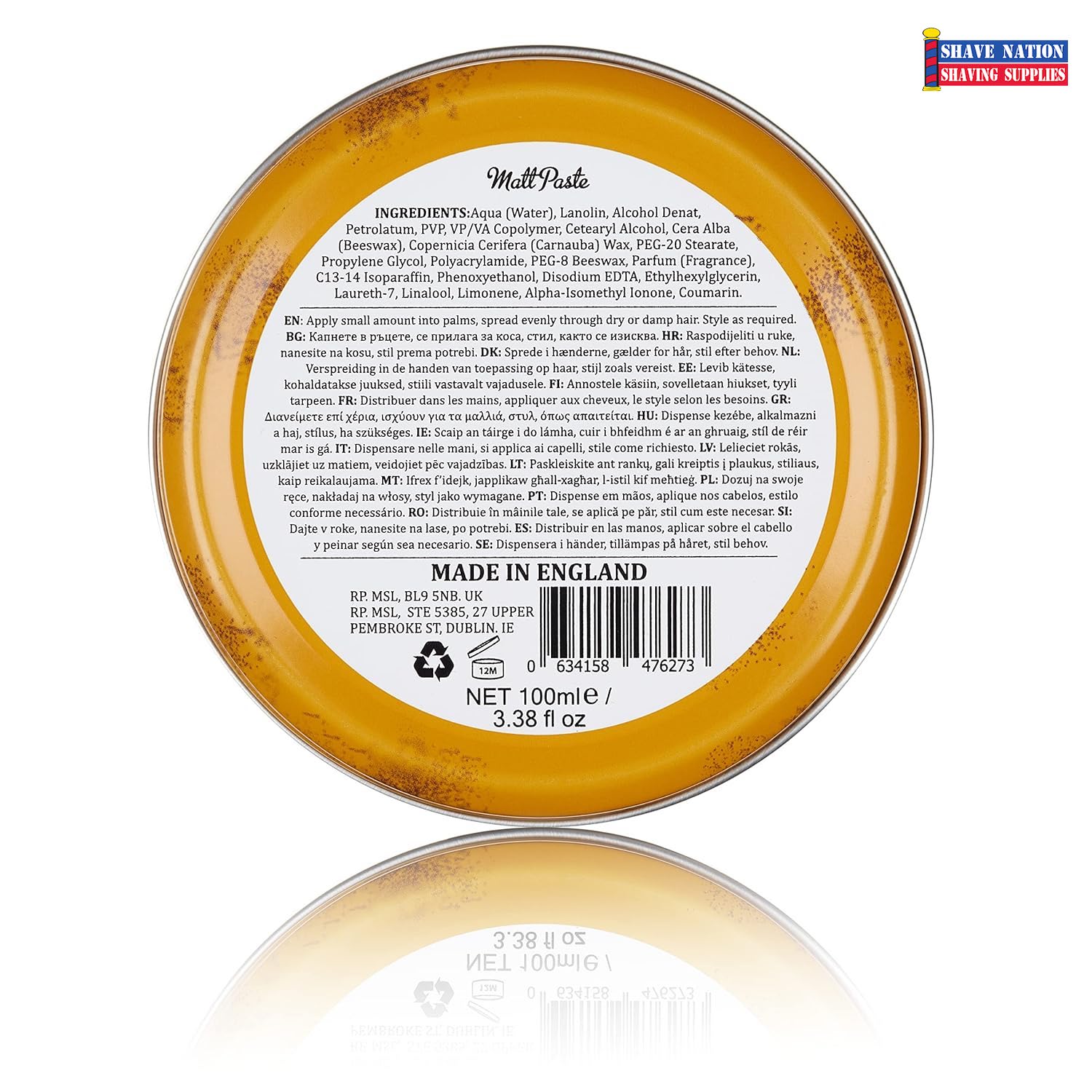 Dapper Dan Matt Paste Yellow Tin - Strong Hold Hair Styling Wax for Men - Perfect for Pompadour, Quiff & Classic Hairstyles - Great for Daily Use & Special Occasions