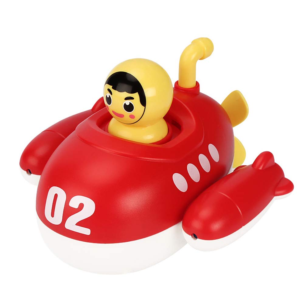 NextTake Wind Up Submarine Bath Toy for Toddlers - Floating Clockwork Boat with Water Spray Function, Fun Bathtub Toy for Kids (Red-White) | Perfect for Pool Parties & Sensory Water Play