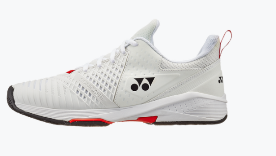 Yonex Power Cushion Sonicage 3 Men's Tennis Shoes for All Court Surfaces - White/Red - Lightweight Cushioned Sneakers for Competitive Play & Training