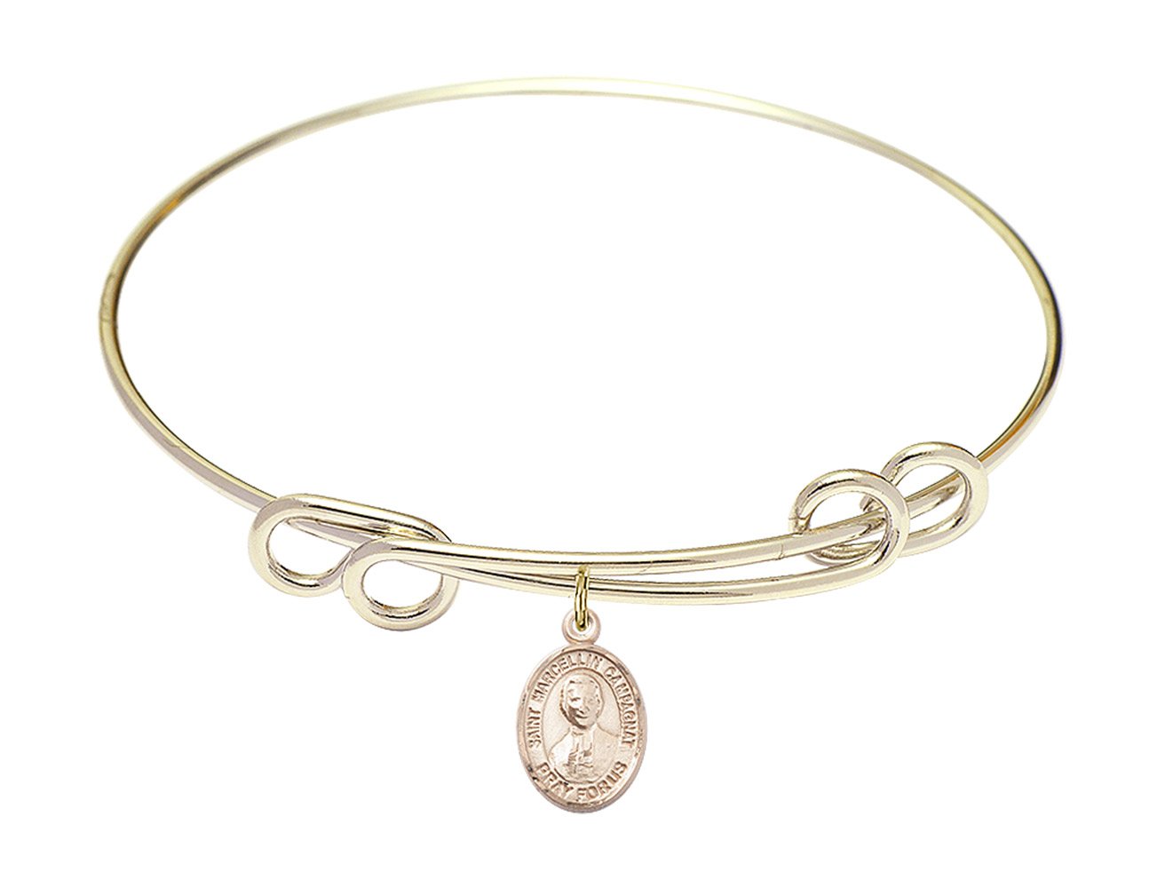 8 1/2 Inch Round Double Loop Bangle Bracelet with St. Marcellin Champagnat Charm - Elegant Religious Jewelry for Women, Perfect for Church, Weddings & Special Occasions