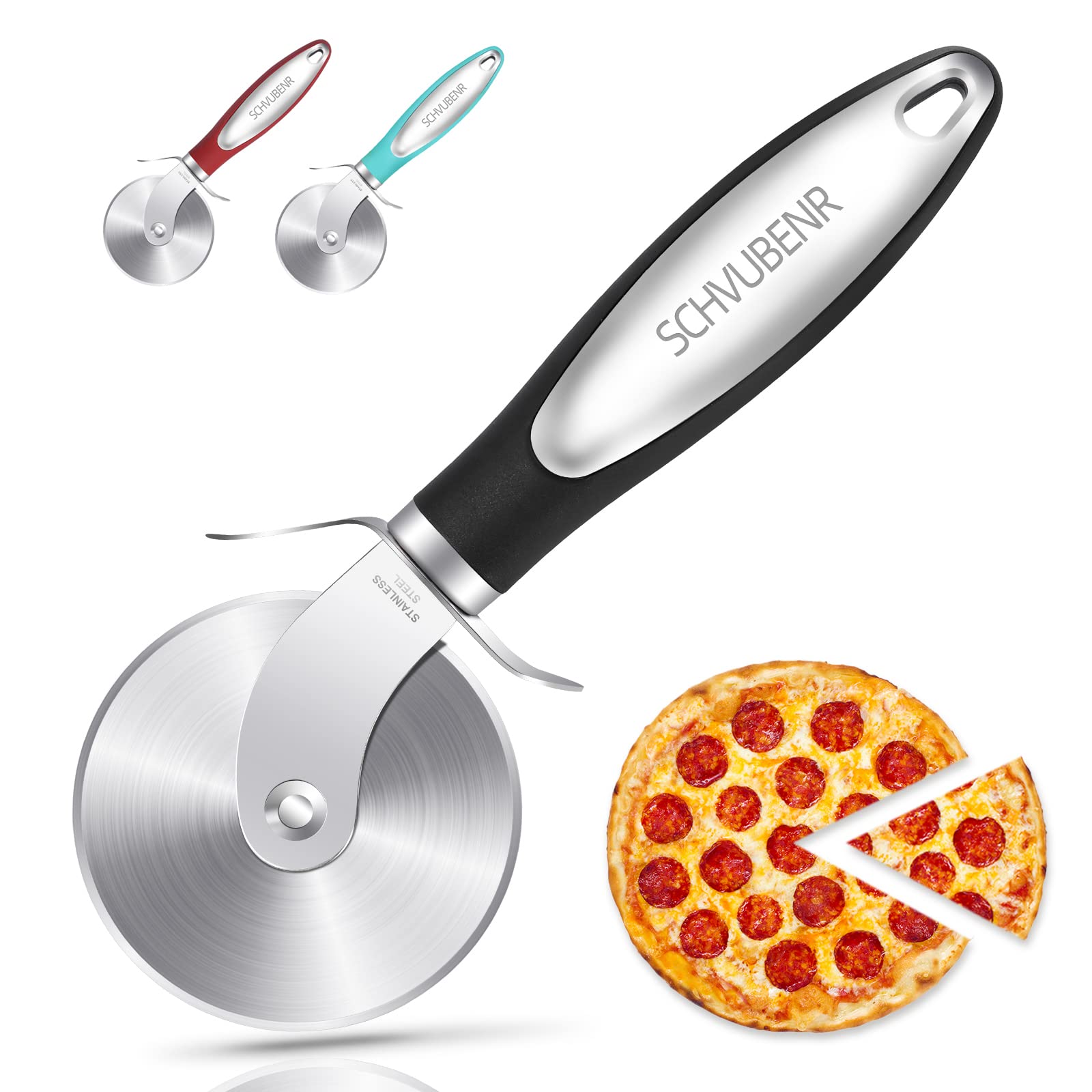 Premium Stainless Steel Pizza Cutter Wheel - Sharp & Durable Pizza Slicer for Easy Cutting & Cleaning - Dishwasher Safe - Perfect for Large & Small Pizzas (Black) - Ideal for Home Kitchens, Restaurants & Pizza Parties