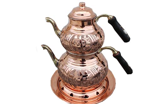 Handmade Copper Tea Pot Set - Traditional Turkish Samovar & Teapot Kettle for Authentic Tea Brewing | Perfect for Home, Office & Gift Giving