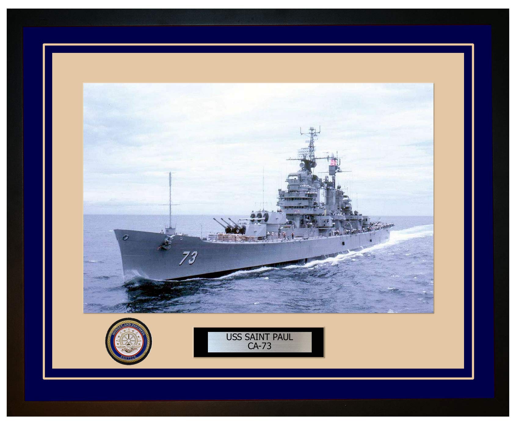USS Saint Paul CA-73 Framed Navy Ship Photo - Historic Military Collectible - Perfect for Navy Veterans, History Buffs & Home Office Decor
