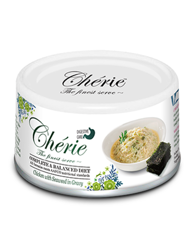 Cherie Complete & Balanced Chicken with Seaweed in Gravy - Digestive Care Wet Cat Food 80g | High Protein Grain-Free Meal for Adult & Senior Cats | Perfect for Sensitive Stomach & Hairball Control