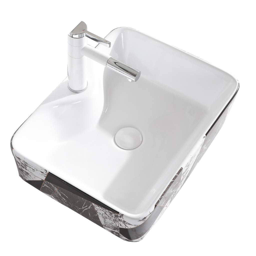 Ceramic Pedestal Sink - Modern Bathroom Vanity Wash Basin in Black, White & Gray - Perfect for Small Bathrooms, Powder Rooms & Guest Baths
