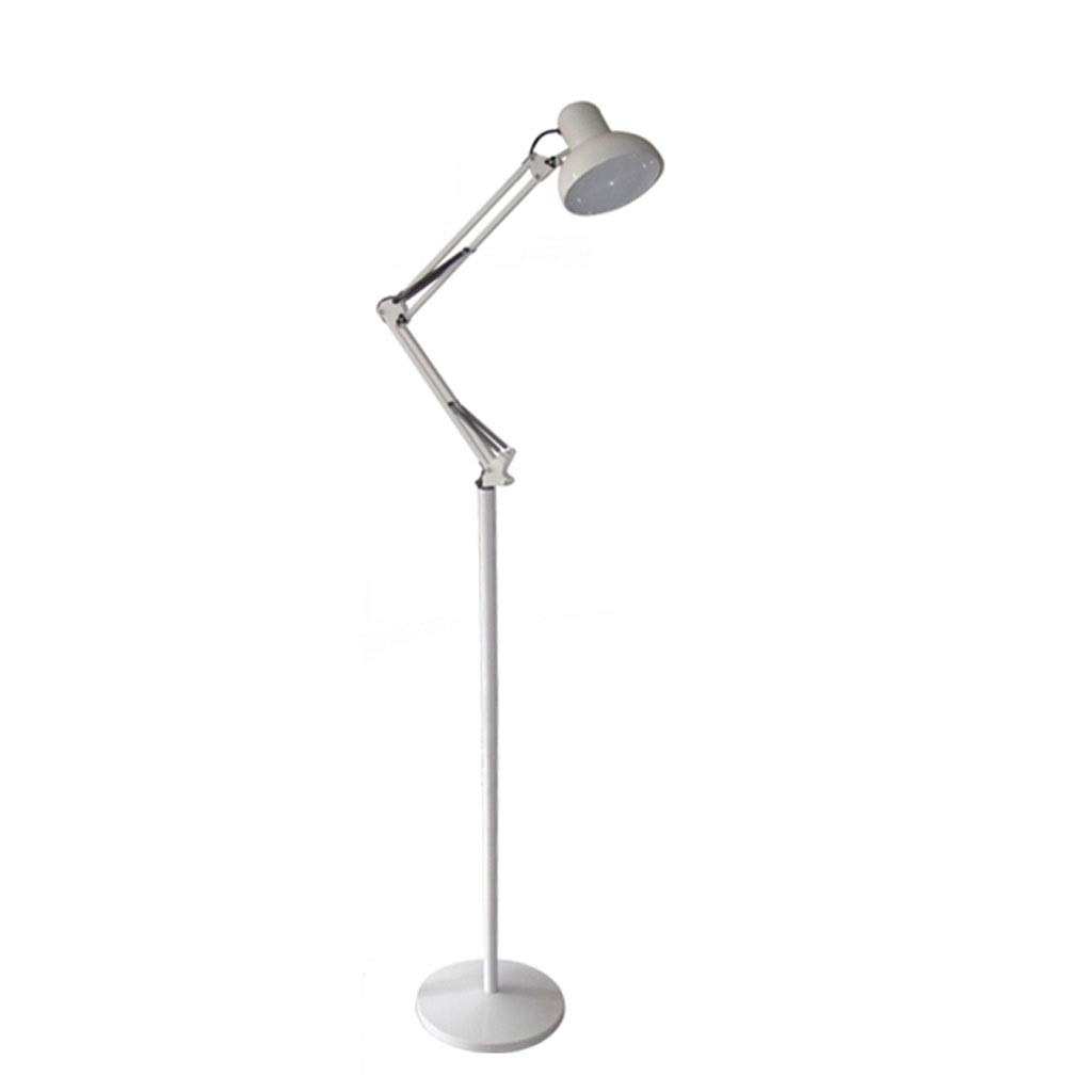 Modern LED Floor Lamp with Long Adjustable Arm & Round Lampshade - Foldable Wrought Iron Standing Light for Bedroom, Living Room, Office - Touch Control Reading Lamp (White) | Perfect for Cozy Reading Nooks & Contemporary Home Decor