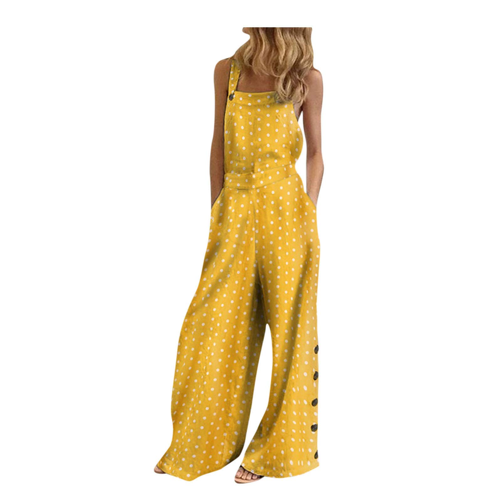 Wocachi 2022 Women's Floral Print Sleeveless Wide Leg Jumpsuit - Loose Casual Romper Overalls for Summer Outings, Beach Vacations & Casual Wear